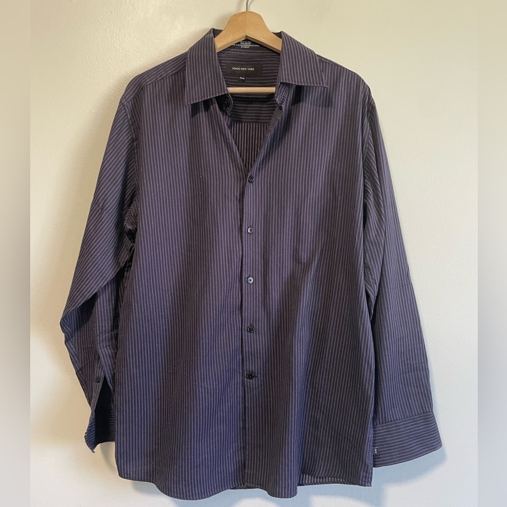 Jones New York Purple  & Black Striped Button Up Dress Shirt